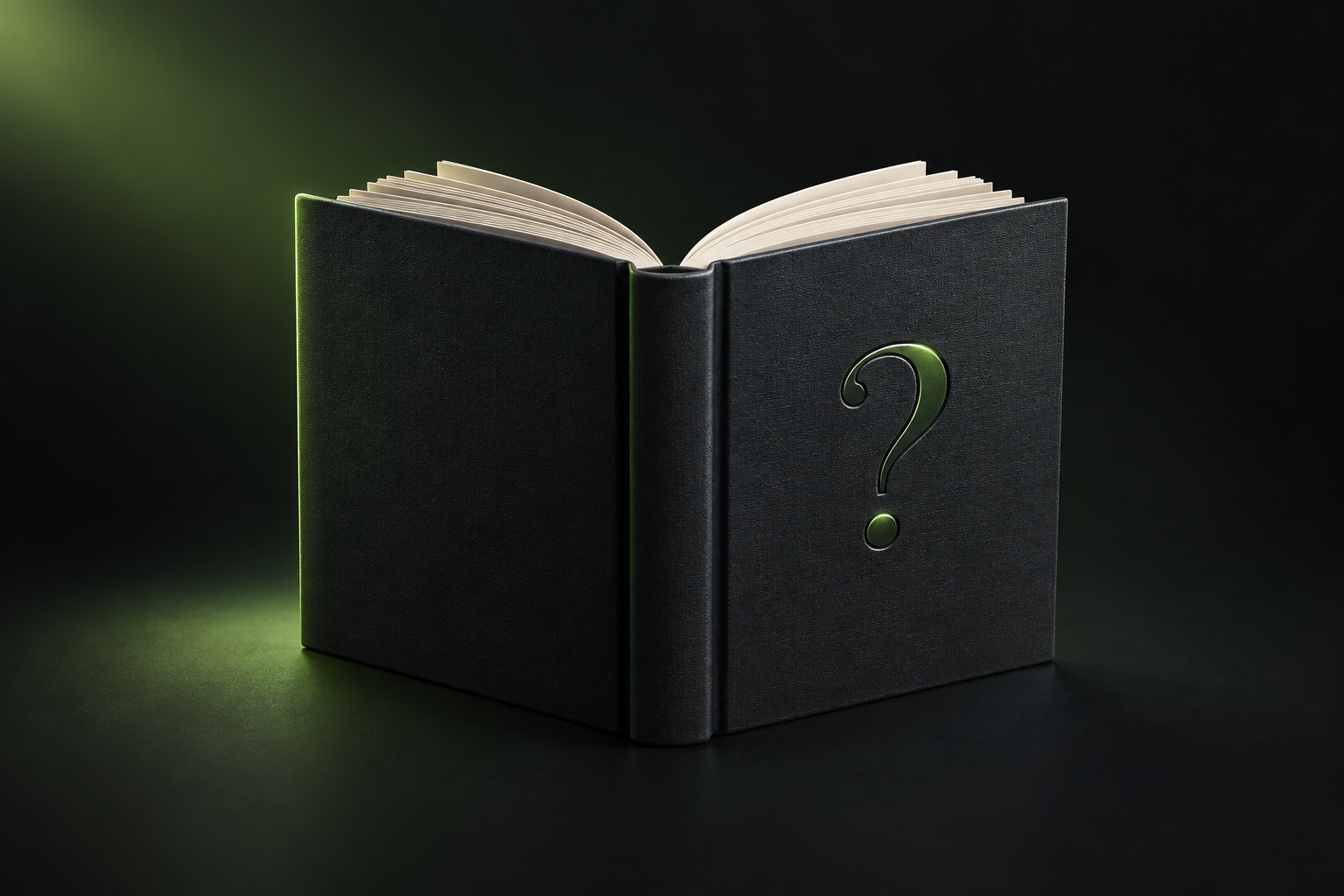 Libro abierto con un signo de interrogación para guías de compra